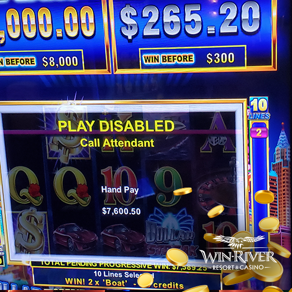 Photo of a slot machine, showing a jackpot win of $7,600