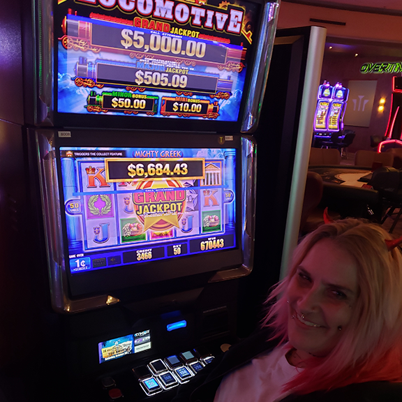 Photo of a slot machine, showing a jackpot win of $6,684