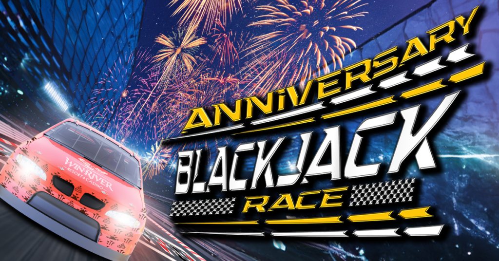 Anniversary Blackjack Race on race track with Win River Race Car