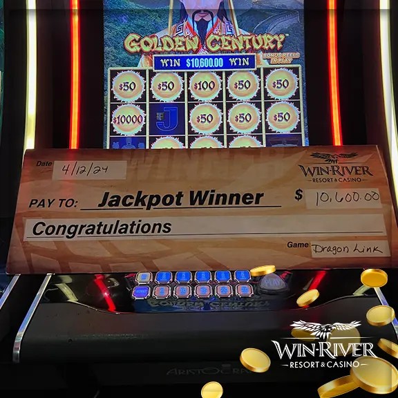 Jackpot winner check $10,600